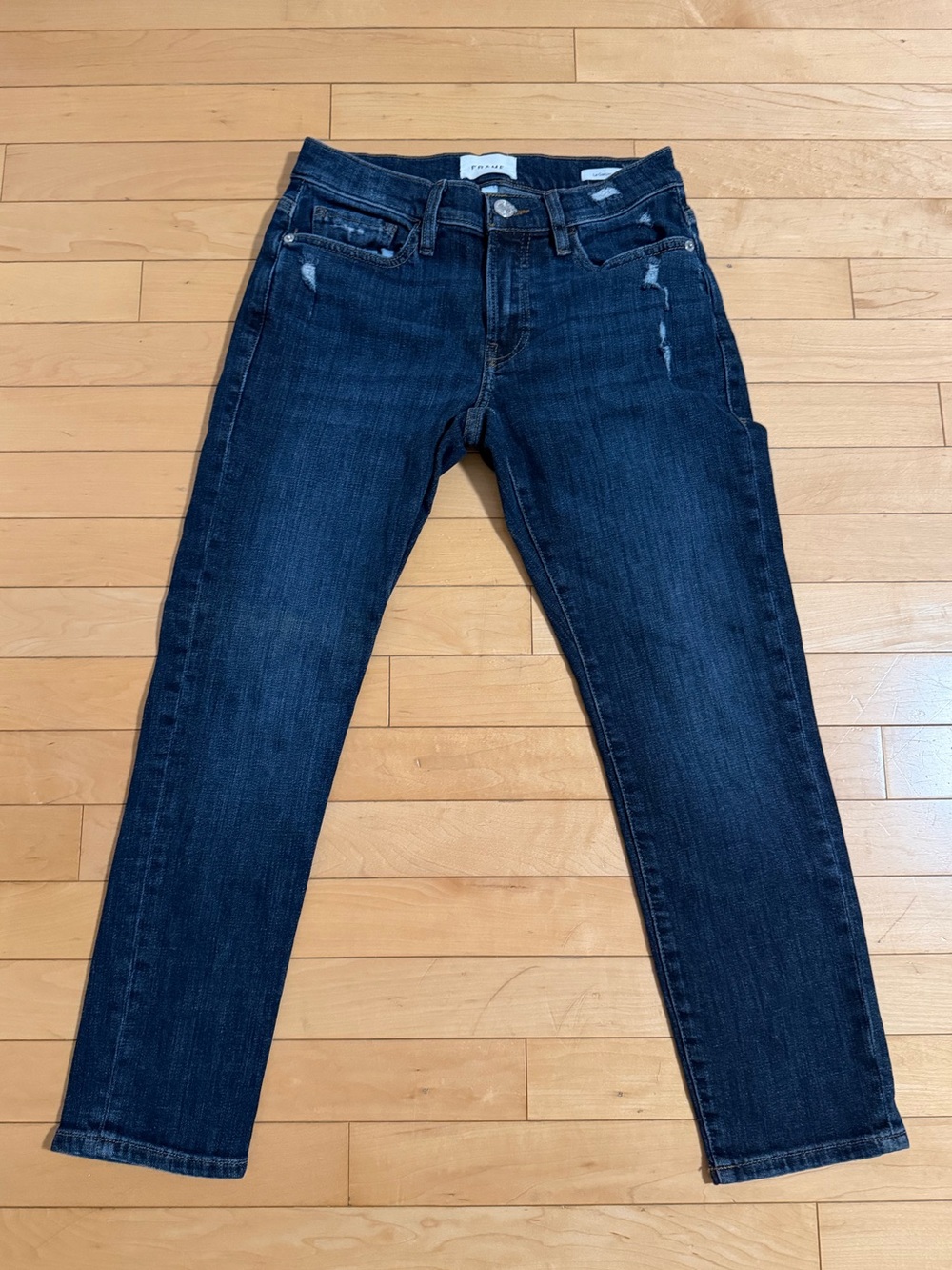 FRAME Le Garçon Crop Jeans Women’s 24 Dark Wash Distressed Boyfriend Straight